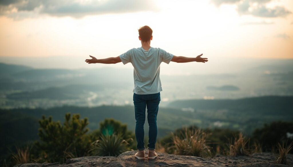 A thoughtful and introspective scene depicting the importance of preventative healthcare. In the foreground, a person standing with arms outstretched, radiating a sense of vitality and wellbeing. Behind them, a panoramic landscape showcasing the interconnectedness of physical, mental, and social health. Soft, diffused lighting casts a warm, hopeful glow, while a slightly low camera angle emphasizes the empowering, uplifting nature of proactive self-care. The overall mood is one of clarity, purpose, and a profound appreciation for the preventative measures that safeguard our collective wellbeing.